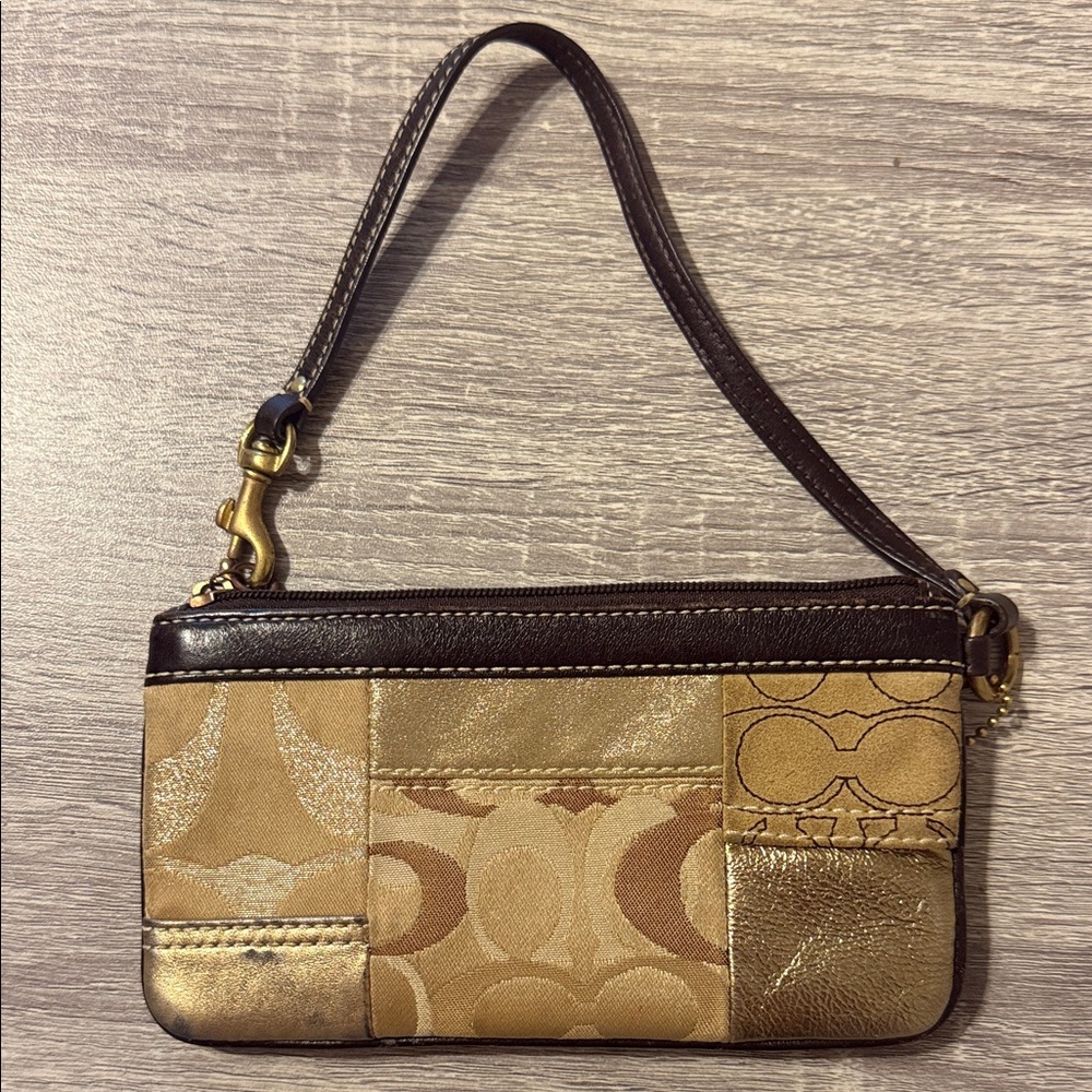 Coach Tan and Gold Women's small Wristlet